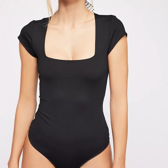 Free People Black Square Neck Bodysuit - Picture 2 of 3
